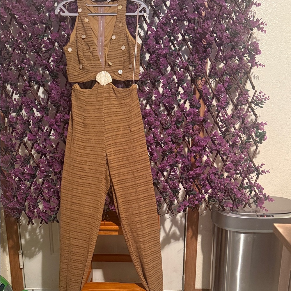 ALL SALES ARE FINAL: CHICWAYS Sea Shell Brown Striped Women's Jumpsuit